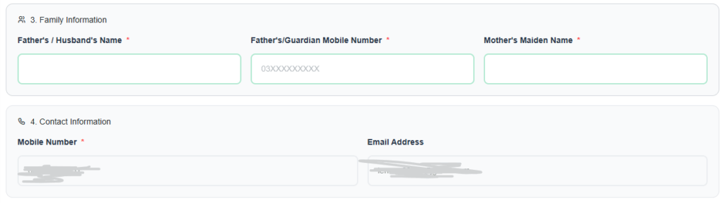 How to Enter Family & Contact Information In CM Punjab Parwaaz Card Registration Portal