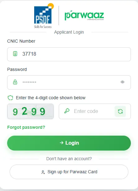 Parwaaz Card Login Method